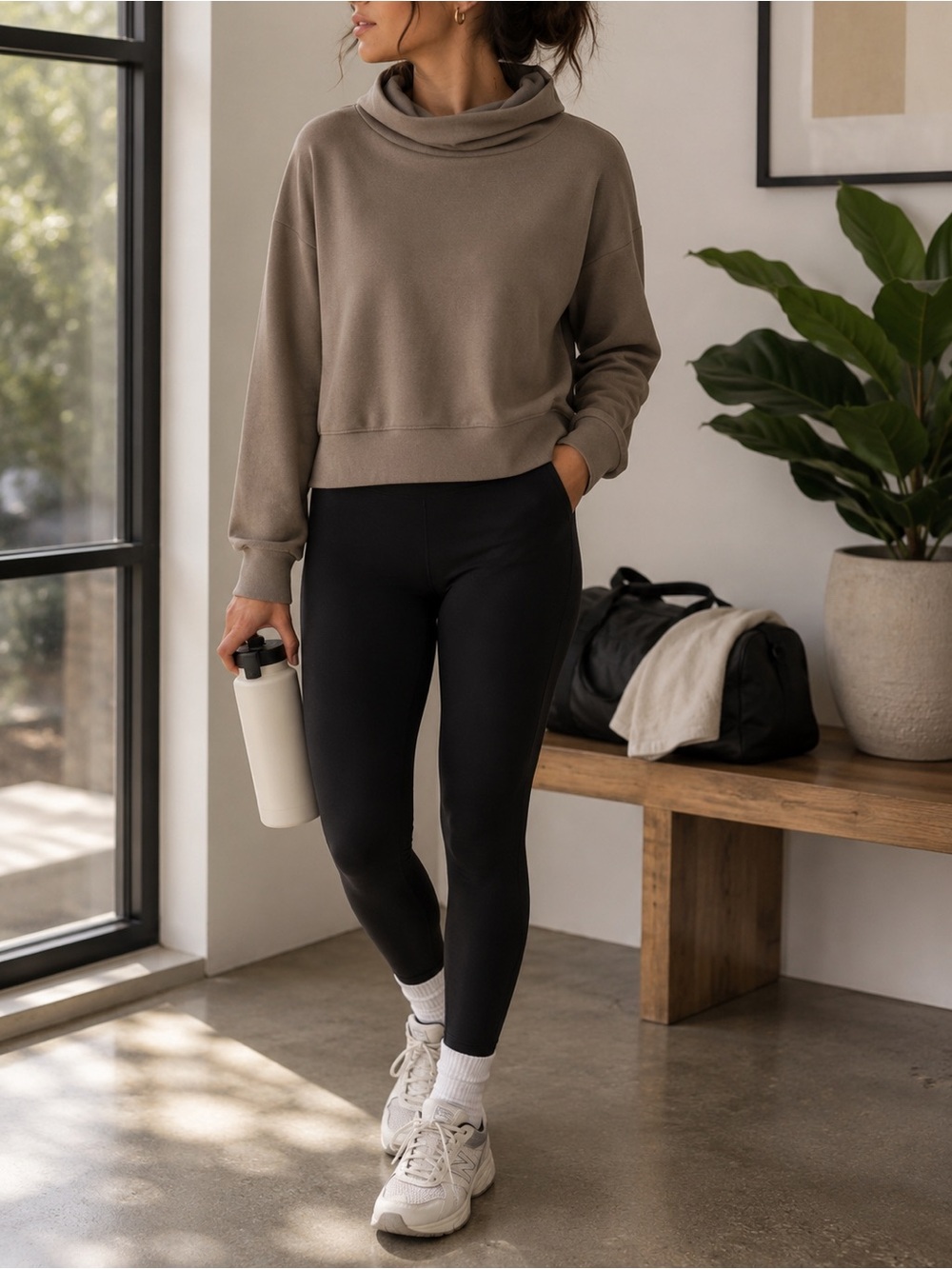 OAK + FORT Taupe Cowl Neck Sweater